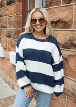 Load image into Gallery viewer, Kadie Navy Striped Chunky Sweater
