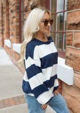 Load image into Gallery viewer, Kadie Navy Striped Chunky Sweater
