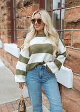 Load image into Gallery viewer, Kadie Olive Striped Chunky Sweater
