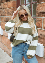 Load image into Gallery viewer, Kadie Olive Striped Chunky Sweater
