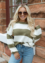 Load image into Gallery viewer, Kadie Olive Striped Chunky Sweater
