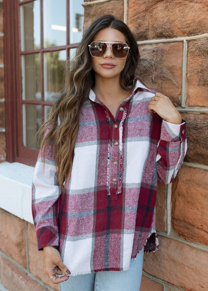 Bonfire Burgundy Plaid Pullover