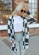 Load image into Gallery viewer, Lola White &amp; Black Check Waffle Cardigan
