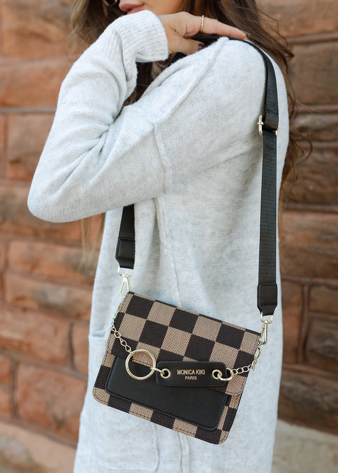 Kiki Checkerboard Shoulder Crossbody - Black