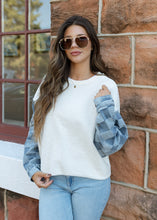 Load image into Gallery viewer, Ivory Terry &amp; Checkered Denim Pullover Top
