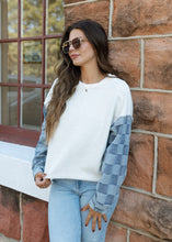 Load image into Gallery viewer, Ivory Terry &amp; Checkered Denim Pullover Top
