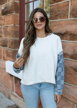 Load image into Gallery viewer, Ivory Terry &amp; Checkered Denim Pullover Top
