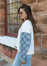 Load image into Gallery viewer, Ivory Terry &amp; Checkered Denim Pullover Top
