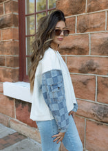 Load image into Gallery viewer, Ivory Terry &amp; Checkered Denim Pullover Top
