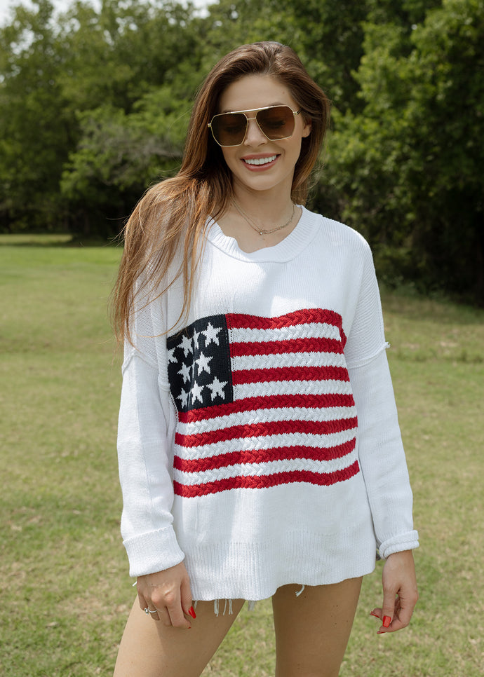 Flag Crochet Sweater Top - Ivory