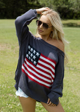 Load image into Gallery viewer, Flag Crochet Sweater Top - Navy
