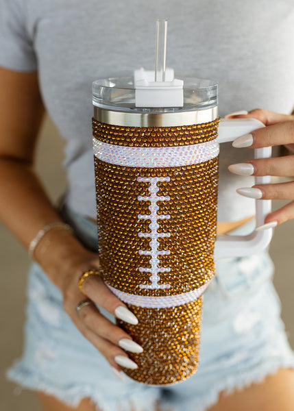 Stanley shaped 40oz Football Bling tumbler rhinestone bling travel  tumblers_CNPNY - 🏈🏈20pcs-Colors Mixed