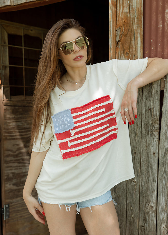 Americana Flag Stitched Short Sleeve Top