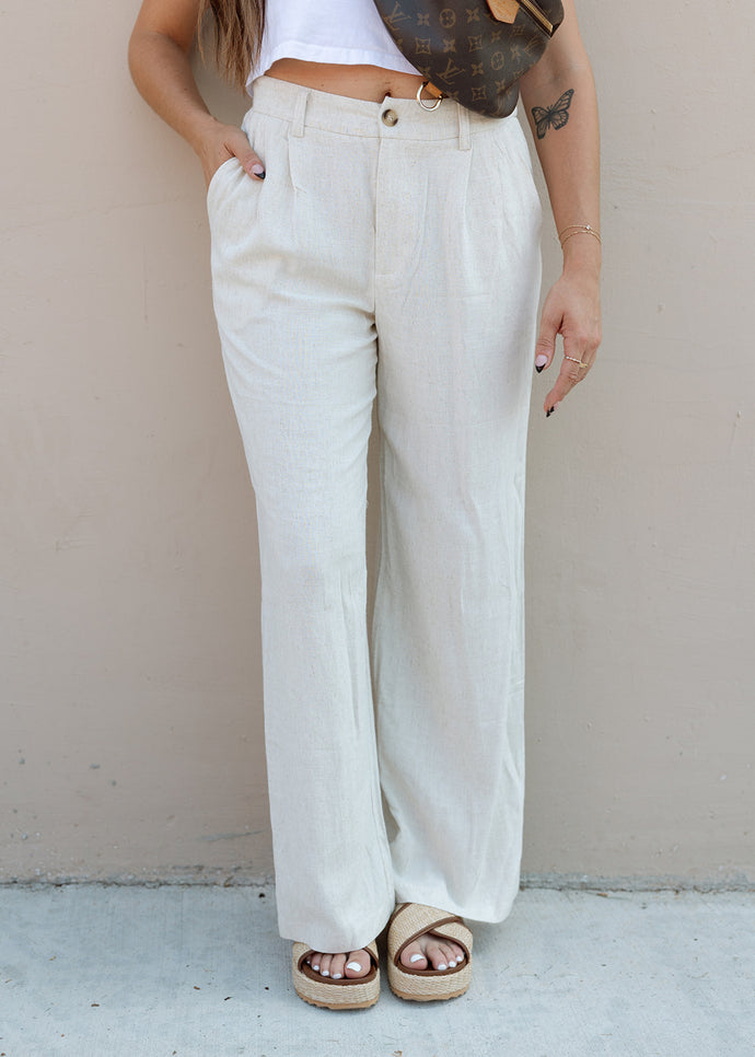 Natural Pleated Linen Trouser Pants