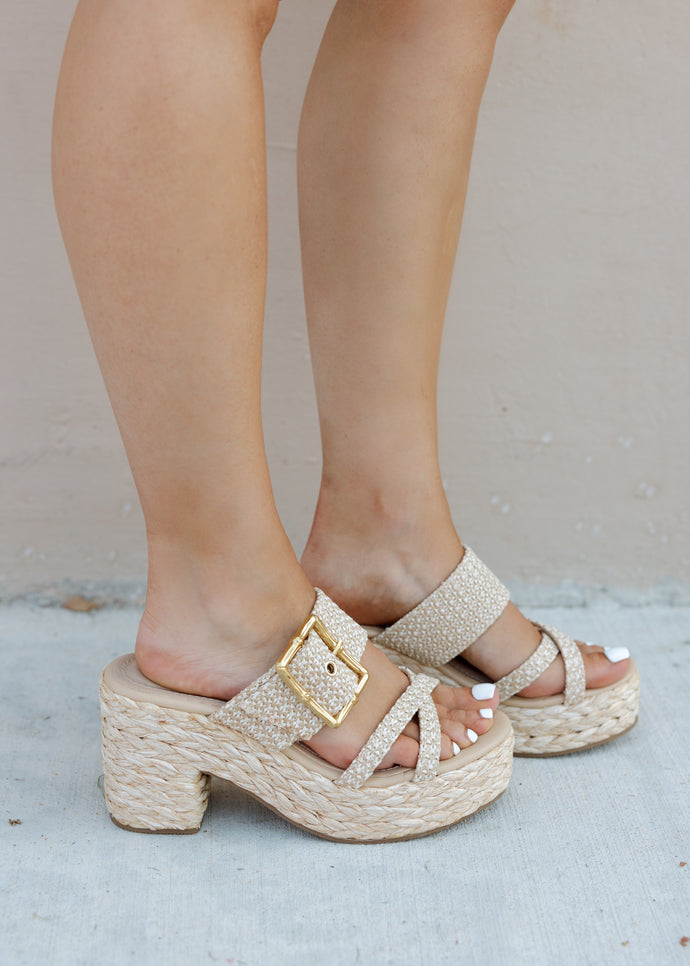 Kahn Woven Jute Beige Platform Heel