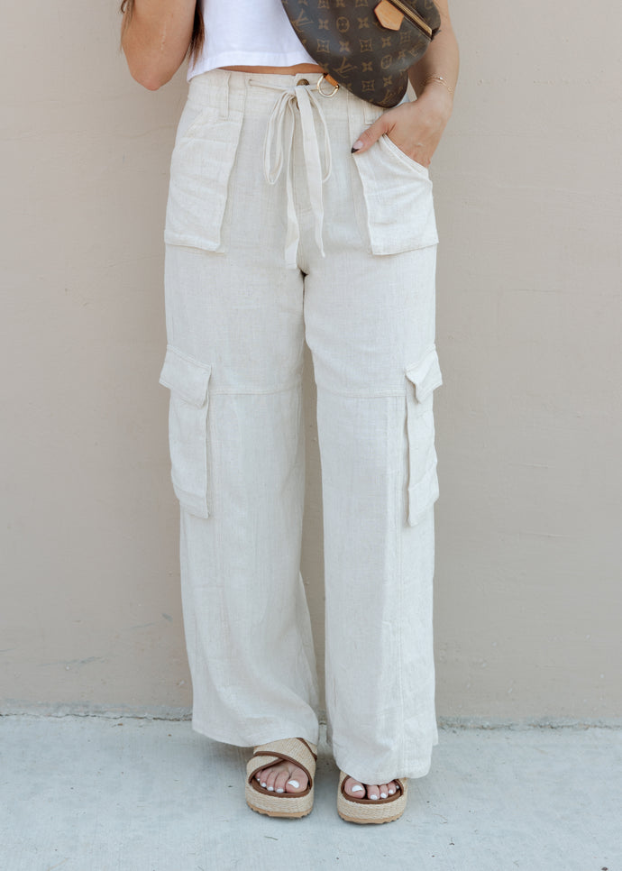 Maya Linen Utility Cargo Pants - Natural