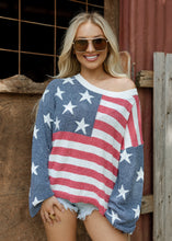 Load image into Gallery viewer, Navy &amp; Red American Flag Knit Sweater
