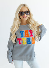 Load image into Gallery viewer, Yay Team Chenille Patch Grey Sweatshirt
