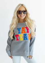 Load image into Gallery viewer, Yay Team Chenille Patch Grey Sweatshirt
