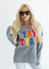 Load image into Gallery viewer, Yay Team Chenille Patch Grey Sweatshirt
