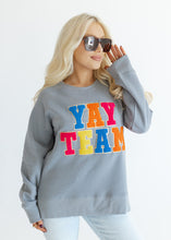 Load image into Gallery viewer, Yay Team Chenille Patch Grey Sweatshirt
