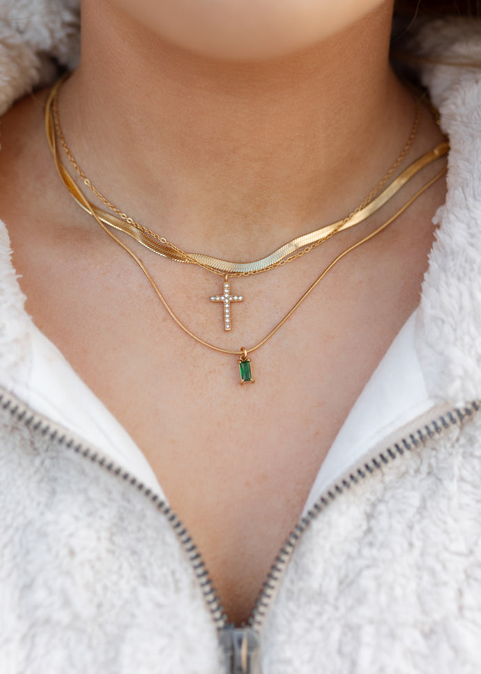 Reese Multi Layer Gold & Emerald Necklace