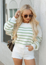 Load image into Gallery viewer, Uptown Girl Striped Sweater - White/Sage
