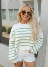 Load image into Gallery viewer, Uptown Girl Striped Sweater - White/Sage
