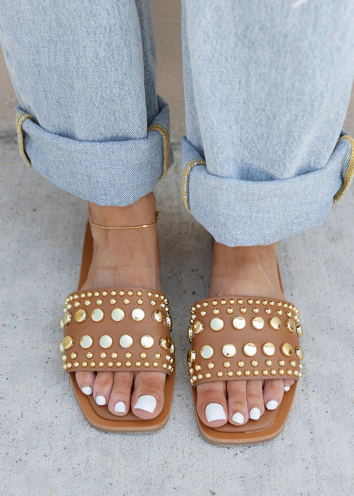 Mindee Studded Tan Sandals