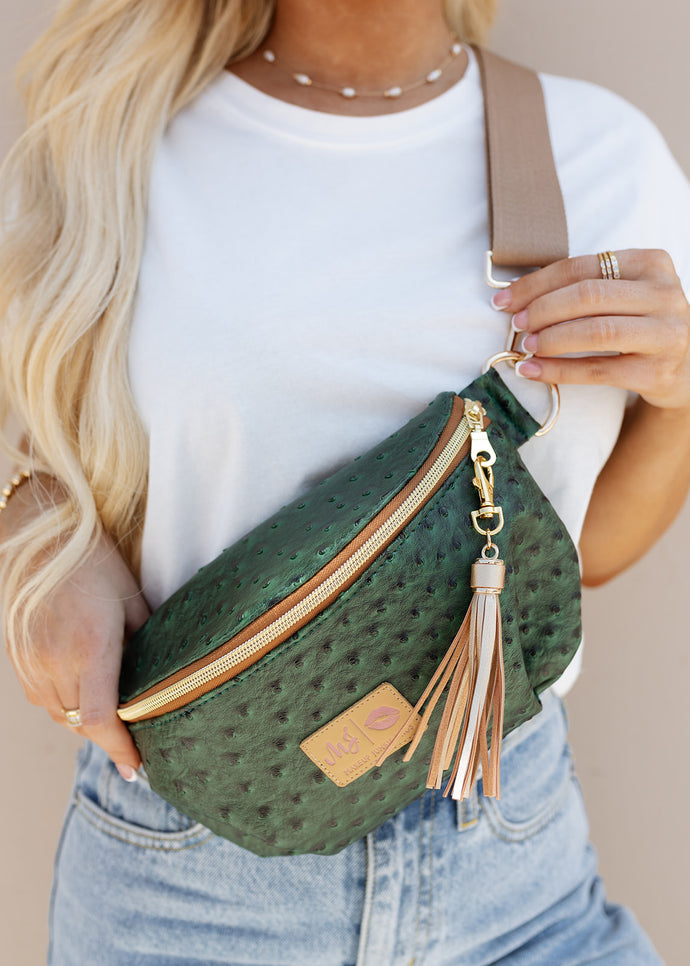 Makeup Junkie Arizona Green Ostrich Sidekick Sling Crossbody