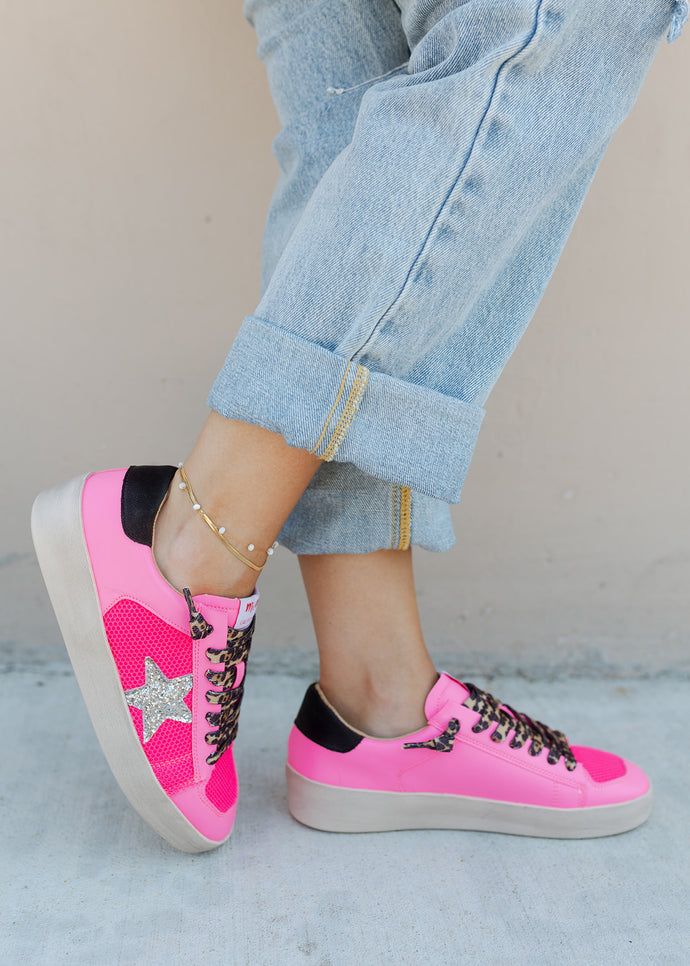 Candace Neon Pink & Leopard Sneaker