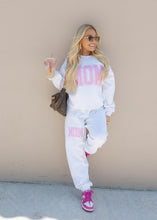 Load image into Gallery viewer, &quot;MOM&quot; Varsity Pink &amp; White Sweatpants
