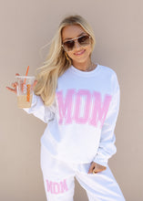 Load image into Gallery viewer, &quot;MOM&quot; Varsity Pink &amp; White Sweatshirt
