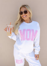 Load image into Gallery viewer, &quot;MOM&quot; Varsity Pink &amp; White Sweatshirt
