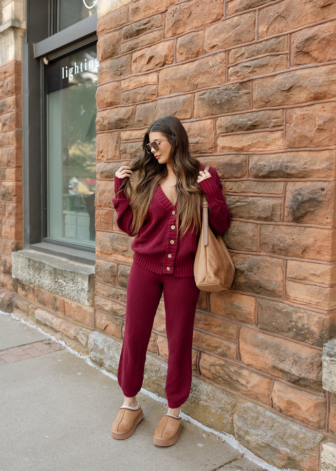 Cabin Fever Burgundy Cardigan & Jogger Set