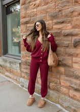 Load image into Gallery viewer, Cabin Fever Burgundy Cardigan &amp; Jogger Set
