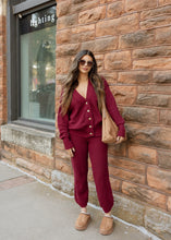 Load image into Gallery viewer, Cabin Fever Burgundy Cardigan &amp; Jogger Set
