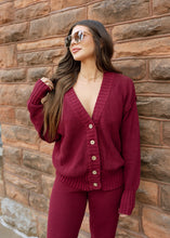 Load image into Gallery viewer, Cabin Fever Burgundy Cardigan &amp; Jogger Set
