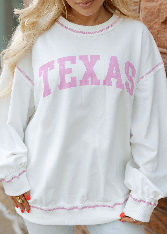 Texas White & Pink Crewneck