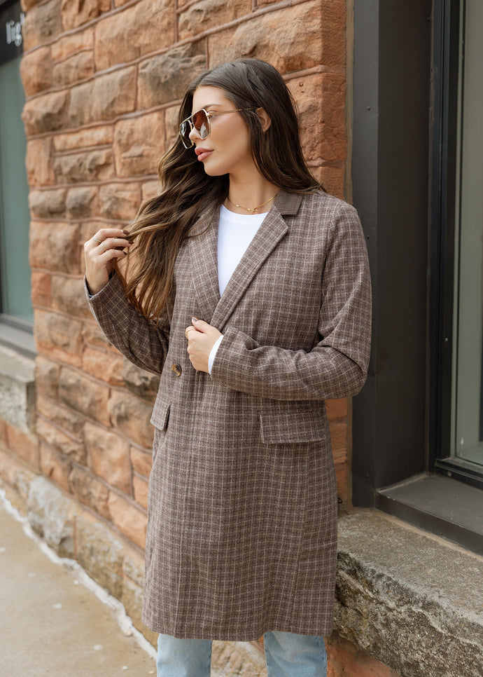 Brown Check Plaid Trench Coat