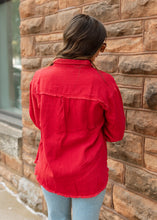 Load image into Gallery viewer, Red Tattered Denim Jacket
