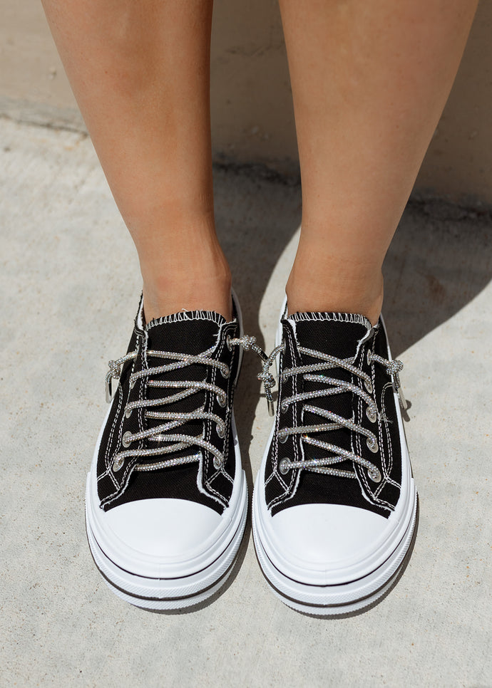 Aman Black Glitter Lace Sneaker