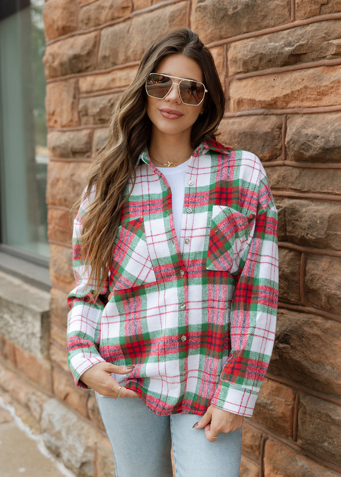 Festive Flair Red & Green Plaid Shacket