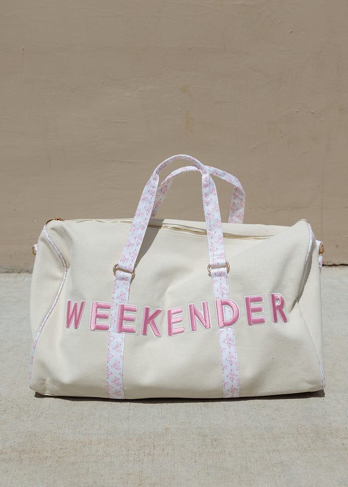 Pink Floral Canvas Weekender Duffel