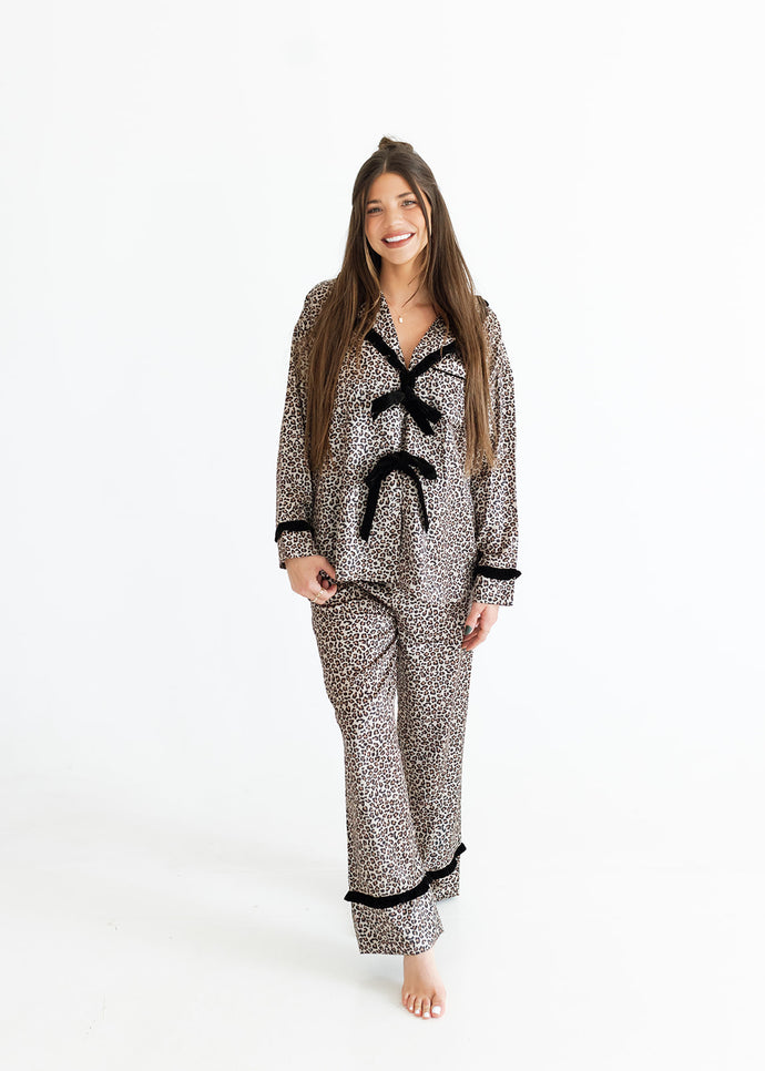 Feeling Fabulous Leopard Satin Pajama Set