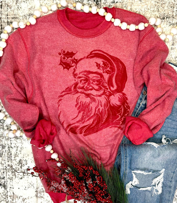 Vintage Santa Inside Out Heather Red Sweatshirt