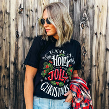 Load image into Gallery viewer, Chalkboard Holly Jolly Christmas Vintage Black Tee
