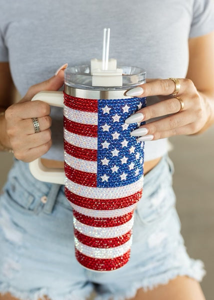 Football Rhinestone Bling 40 Oz Tumbler