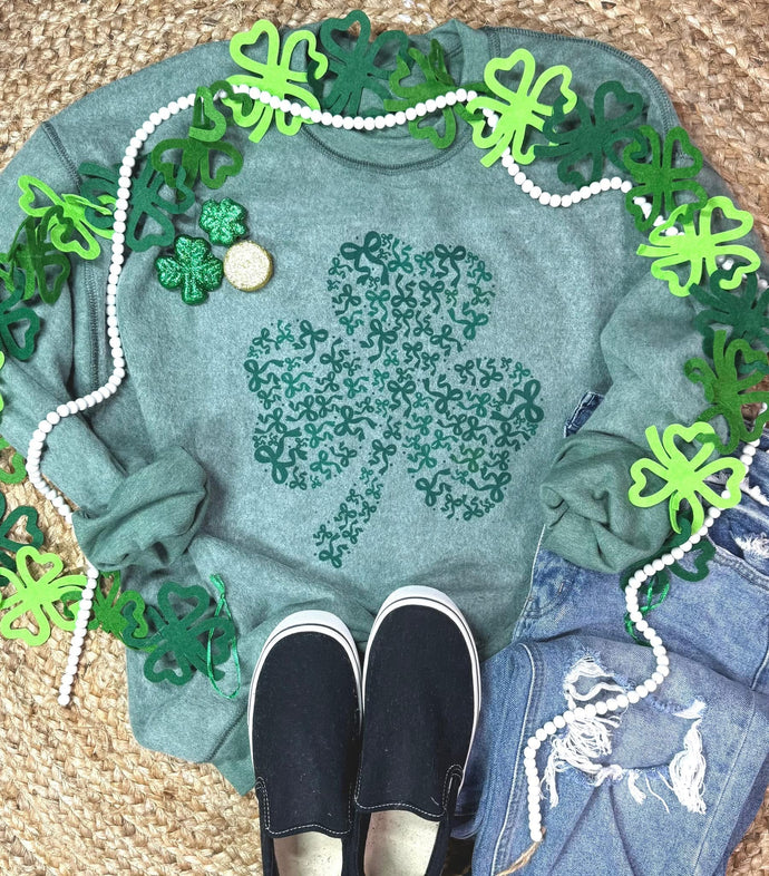 Bow Clover Inside Out Heather Green Sweatshirt