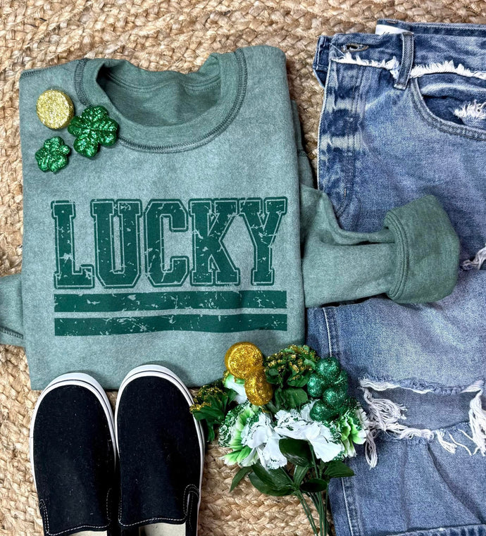 Lucky Stripe Inside Out Heather Green Sweatshirt